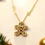 Personalised Gingerbread Man Necklace with Birthstone and Text Christmas Birthday Anniversary Gift for Women