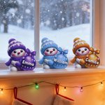 Gepersonaliseerd Multikleur Schattig Sneeuwpop Platte Kerstdecoratie met Kerstbalmotief Naam Kerst Cadeau voor Familie en Vrienden