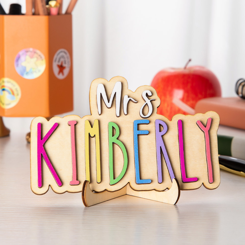 Enseigne de bureau personnalisée en bois pour enseignant avec nom de famille coloré Décoration de bureau pour enseignant Appréciation de l'enseignant Cadeau de fin d'études pour enseignant