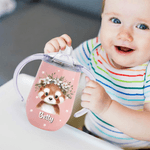 Personalisierte niedlichen Kranz Tiermuster 10 oz thermisch isoliert Sippy Cup mit Namen und Griff Baby Dusche Geburtstag Geschenk für Kinder