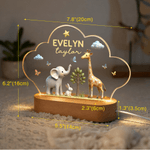 Personalised Cute Elephant Rabbit Giraffe Cloud Style Acrylic LED Night Light with Name Text and Wooden Base Nursery Decor Birthday Gift for Kids
