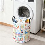 Personalized Fantasy Unicorn Dinosaur Word Cloud Large Waterproof Laundry Basket with Name and Initial Christmas Birthday Gift for Boys Girls
