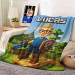 Coperta personalizzata 3D Pixel-Style Photo con nome, regalo di Natale per bambini e amanti dei giochi.