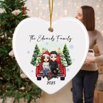 Árbol de Navidad personalizado Personaje de dibujos animados Adorno de cerámica en forma de corazón con nombre y título Decoración del hogar Regalo de Navidad para la familia