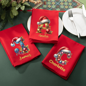 Personalised Santa Hat 100% Cotton Red Napkin with Name and Initial Party Table Decor Christmas Gift for Family Friends
