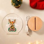 Personalized Cute Christmas Deer LED Night Light with Wooden Base and Name Nursery Decor Birthday Holiday Gift for Kids