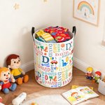 Personalized Fantasy Unicorn Dinosaur Word Cloud Large Waterproof Laundry Basket with Name and Initial Christmas Birthday Gift for Boys Girls