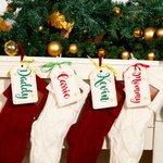 Personalized Stars Embroidered Name Felt Fabric Stocking Tag with Ribbon Christmas Decor Christmas Gift for Family Friends