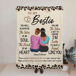 Personalized To My Bestie Cartoon Character Back View Leopard Print Soft Throw Blanket with Name Home Decor Christmas Gift for Sisters Besties