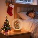 Personalized Cute Christmas Deer LED Night Light with Wooden Base and Name Nursery Decor Birthday Holiday Gift for Kids