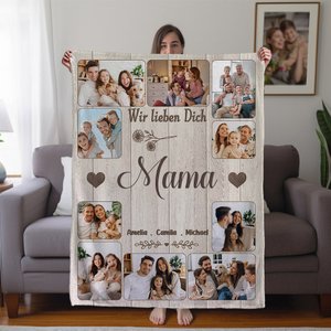 Personalisierte 10 Fotos Weiche Decke mit 1–8 Namen und Text Haus Deko Muttertag Vatertag Geburtstag Geschenk für Familie Freunde