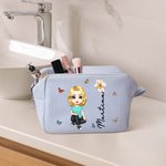 Borsa da trucco personalizzata con personaggio animato e nome tessuto a nido d'ape grande capacità regalo per donne