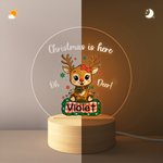 Personalized Cute Christmas Deer LED Night Light with Wooden Base and Name Nursery Decor Birthday Holiday Gift for Kids