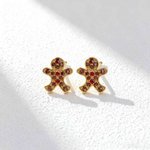 Personalised Romantasy Birthstone Gingerbread Man Stud Earrings Christmas Birthday Anniversary Gift for Woman