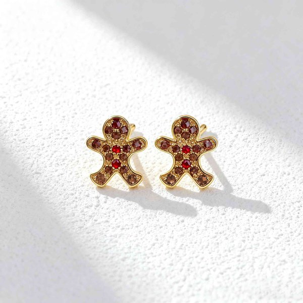 Personalised Romantasy Birthstone Gingerbread Man Stud Earrings Christmas Birthday Anniversary Gift for Woman
