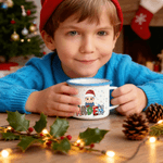 Personalised Christmas Cartoon Character Kid 12 oz Colored Rim Enamel Mug with Name Christmas Gift for Boys and Girls