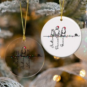Personalized Line Art Character Cat Dog Acrylic Ceramic Ornament with Name Home Decor Christmas Gift for Family Pet Owner Couple