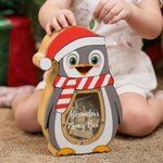 Personalized Cute Penguin with Santa Hat Wooden Money Box with Name Christmas Gift for  Kids