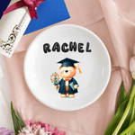 Personalizado lindo oso de graduación de cerámica baratija joyería plato con nombre de burbuja decoración del hogar regalo de graduación para los graduados