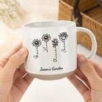 Personalised 1-6 Birth Flowers Line Art 12 oz Ceramic Mug with Name and Text Anniversary Birthday Christmas Gift for Family