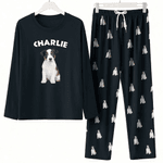 Personalized Multicolor Pet Face Soft Long-Sleeve Lounge Pajama Set with Text Birthday Gift for Pet Lovers Owners
