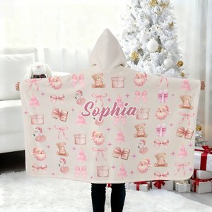 Personalized Pink Christmas Style Soft Hooded Blanket with Name Home Decor Christmas Gift for Girls Friends