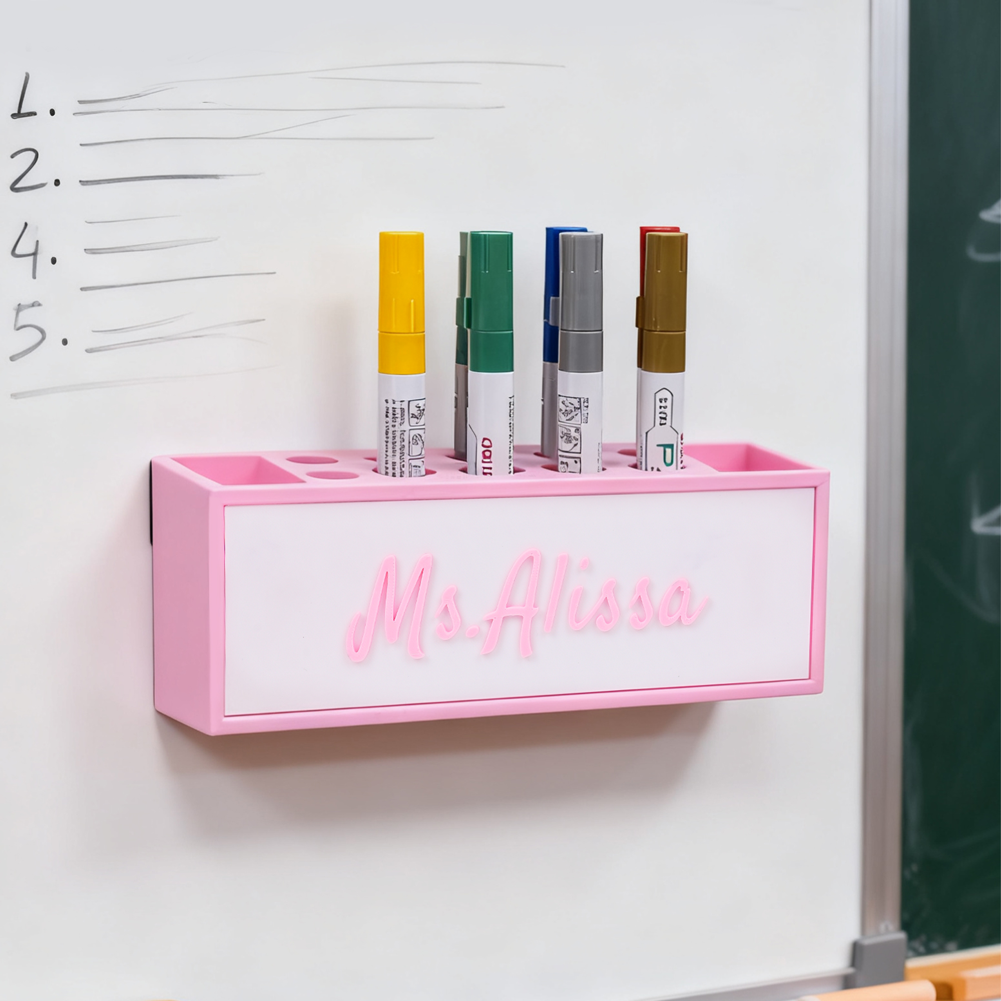 Porte-marqueur magnétique multicolore personnalisé avec texte Accessoires de bureau Cadeau de rentrée pour éducateur