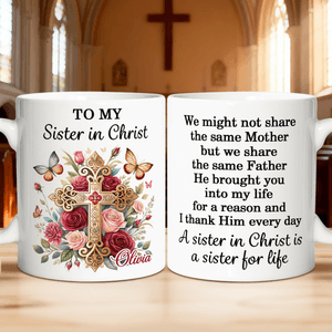 Personalised  Cross Floral Bible Verses 11 oz 15 oz Ceramic Coffee Mug with Name Birthday Baptism Gift for Christians Women