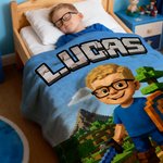 Coperta personalizzata 3D Pixel-Style Photo con nome, regalo di Natale per bambini e amanti dei giochi.