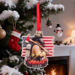 Gepersonaliseerde patriottische brandweerman Amerikaanse vlag Ornament met naam verjaardag waardering pensioen Gift voor brandweerlieden reddingswerkers
