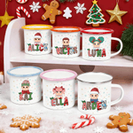 Personalised Christmas Cartoon Character Kid 12 oz Colored Rim Enamel Mug with Name Christmas Gift for Boys and Girls