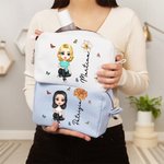 Borsa da trucco personalizzata con personaggio animato e nome tessuto a nido d'ape grande capacità regalo per donne