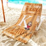 Personalizzato con la nuvola di parole della famiglia, personaggio dei cartoni animati, asciugamano da spiaggia in microfibra sovradimensionato ad asciugatura rapida con nome, regalo di compleanno ess