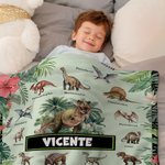 Manta suave personalizada con temática de dinosaurio selva volcán y nombre regalo de cumpleaños y Navidad para amantes de los dinosaurios