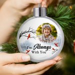 Personalized Photo Cardinal Snow Design Christmas Ball Ornament with Text Home Tree Decor Memorial Sympathy Gift for Family