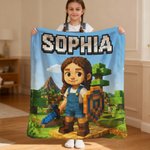 Coperta personalizzata 3D Pixel-Style Photo con nome, regalo di Natale per bambini e amanti dei giochi.