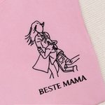 Personalisiertes T-Shirt Sweatshirt Hoodie mit Wunschtext und Line Art Stickerei vom Foto Geburtstag Jahrestag Geschenk für Mütter Väter Freunde