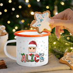 Personalised Christmas Cartoon Character Kid 12 oz Colored Rim Enamel Mug with Name Christmas Gift for Boys and Girls