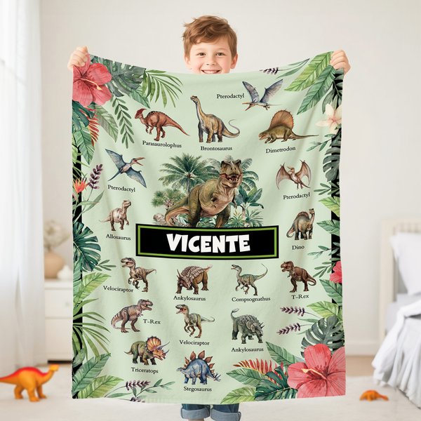 Manta suave personalizada con temática de dinosaurio selva volcán y nombre regalo de cumpleaños y Navidad para amantes de los dinosaurios