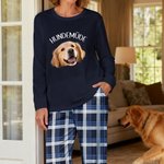 Personalisierter Schlafanzug mit Haustier-Foto und Wunschspruch inklusive Pyjama-Oberteil und Karierter Pyjamahose Geschenk für Haustierbesitzer Damen
