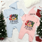Personalised Joy To The World My First Christmas 100% Cotton Baby Romper Hat Set with Name and Year Christmas Gift for Newborns New Parents