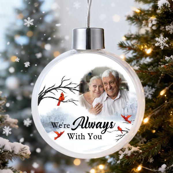 Personalized Photo Cardinal Snow Design Christmas Ball Ornament with Text Home Tree Decor Memorial Sympathy Gift for Family