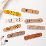 Personalised Set of 10 Made By Leather Crochet Knitted Tags Labels with Engraved Name Rivets Knitwear Accessories Gift for DIY Knitter Sewing Lovers