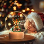 Personalized Cute Christmas Deer LED Night Light with Wooden Base and Name Nursery Decor Birthday Holiday Gift for Kids