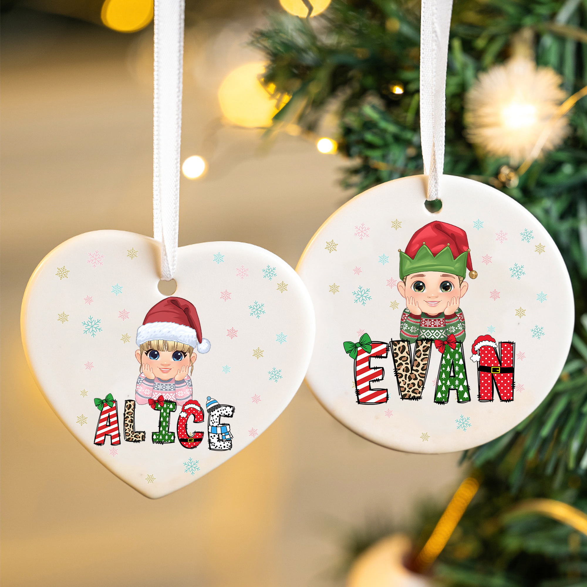 Chapeau de Noël personnalisé en céramique avec nom Décoration de l'arbre de Noël Cadeau de Noël pour garçons filles