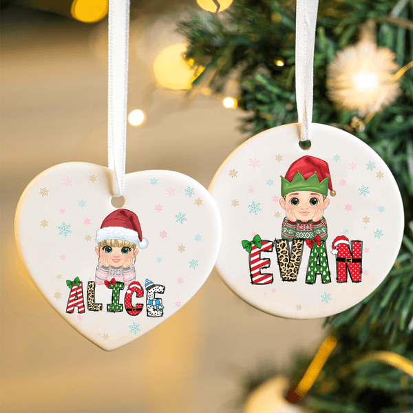 Personalized Cartoon Character Christmas Hat Ceramic Ornament with Name Home Tree Decor Christmas Gift for Boys Girls