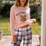 Personalisierter Schlafanzug mit Haustier-Foto und Wunschspruch inklusive Pyjama-Oberteil und Karierter Pyjamahose Geschenk für Haustierbesitzer Damen