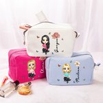 Borsa da trucco personalizzata con personaggio animato e nome tessuto a nido d'ape grande capacità regalo per donne