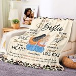 Personalized To My Bestie Cartoon Character Back View Leopard Print Soft Throw Blanket with Name Home Decor Christmas Gift for Sisters Besties