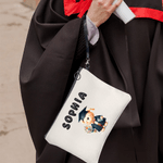 Personalized Cute Graduation Bear Cosmetic Bag with Bubble Name and Wristlet Strap Graduation Birthday Gift for Graduates